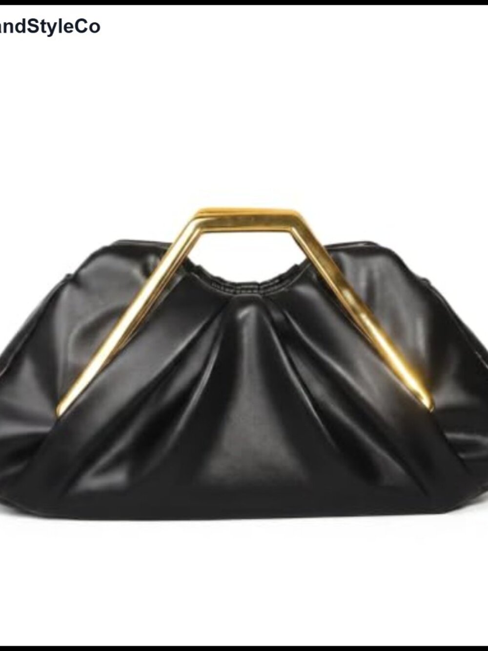 Ruched Vegan Leather Evening Clutch Crossbody Bag Gold Handle